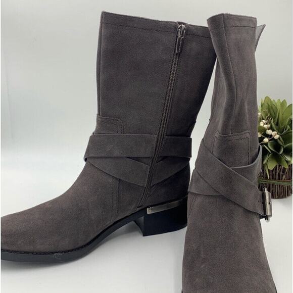 Vince Camuto Gray Wethima Engineer Boot Tuscan Leather Taupe Size 10M New - Picture 4 of 10